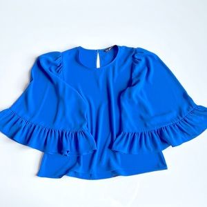 Zara royal blue blouse with gorgeous feminine bell sleeves with ruffle